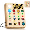 HONGDDY LED Busy Board, Wooden Sensory Toys for Toddler, Montessori Music Toy for Airplane, Travel Activity Educational Learning Toy, Busy Light Switch Autism Toys, Birthday Boys Girls Gifts