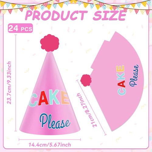 24PCS Rainbow Themed Party Cone Hats - Colorful Paper Hats for Kids and Adults Birthday, Baby Shower, Bridal Shower Party Favors and Decorations