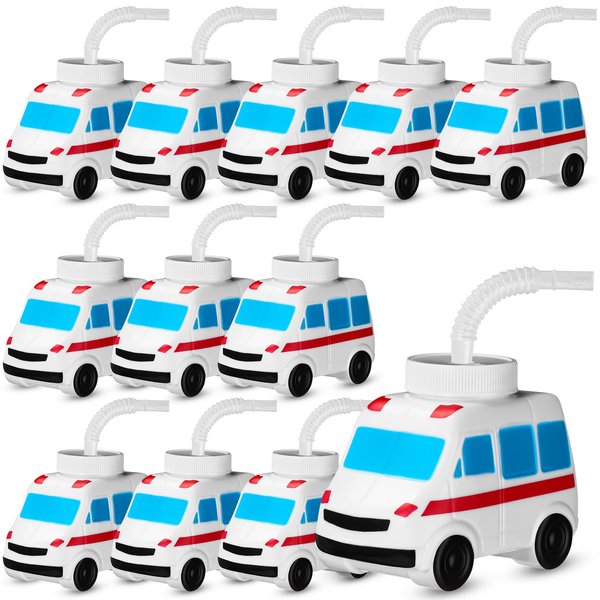 Tanlade Doctor's Party Favor Gift Supplies Ambulance Plastic Cups,Ambulance Shape Cup for Transportation Birthday Party Favor Nurse Graduation Medical Party and Rehabilitation Party Supplies(12 Set)