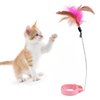 Cat Feather Wand Necklace, Colored Cat Feather Funny Cat Feather Wand Cat Feather Collar Toys Interactive Cat Feather Toy Cat Feather Wand Collar Funny Cat Stick Feather Wand Toy with Bell (Pink)