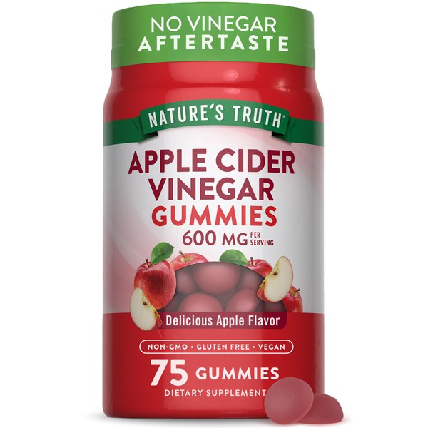Apple Cider Vinegar Gummies | 600 mg | 75 Gummies | Apple Flavor | Vegan, Non-GMO, Gluten Free Supplement | by Nature's Truth