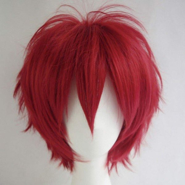 S-noilite Women Mens Male Short Anime Cosplay Wigs Fluffy Straight Halloween Costume Synthetic Hair Full Wig with Bangs Wine Red