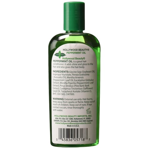 Hollywood Beauty Peppermint Hair Oil, 8oz Bottle, Conditions both hair and skin, Natural Treatment that Dries Itchy Scalps & Moisturizes Hair & Skin, Omega-3 Fatty Acids, Vitamin A & C