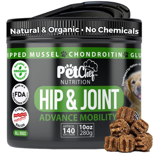 Pet Chef Advanced Dog Hip & Joint Supplement Treat - Glucosamine, Chondroitin & Turmeric MSM Breeds-Reduce Pain, Inflammation & Arthritis. Super Dog Hip & Joint Treat. Renews All Dogs.