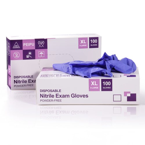 PEIPU Nitrile Gloves,Disposable Cleaning Gloves,(Medium, 100-Count) Powder Free, Latex Free,Rubber Free,Ultra-Strong,Food Handling Use, Single Use Non-Sterile Protective Gloves