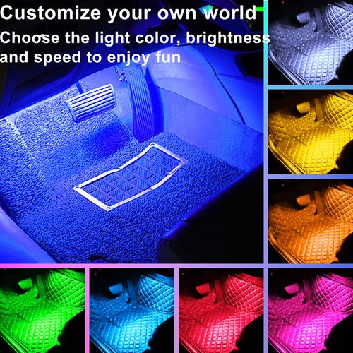 Car Interior Lights 4pcs 36 LED Car Floor Atmosphere Glow Neon lights Multi-Color Music Car LED Strip Lights Decorative Underdash Lighting Kit with Sound Active function Wireless Remote Control DC 12V