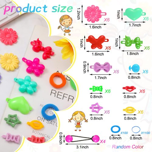 1184 Pcs Hair Accessories for Girls Self Hinge Girls Hair Barrettes Baby Hair Ties Elastic Hair Bands Assorted Elastic Ponytail Holders Cartoon Design Hair Clip Multicolor Rubber Band for Baby Toddler
