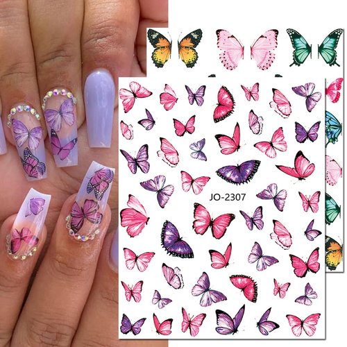 8Pcs Butterfly Nail Art Stickers Decals,3D Butterfly Nail Stickers for Nail Art,3D Self-Adhesive Nail Supplies Colorful Butterflies Wings Designer Nail Sticker for Women DIY Nails Designs Decoration