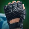 Kango Leather Padded Breathable Fingerless Workout Gloves, Crochet Back, Black (Small)