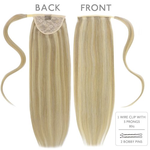 WENNALIFE Ponytail Hair Extension, 14 Inch 80g Light Blonde Highlighted Golden Blonde Ponytail Extension Human Hair Clip in Wrap Around Remy Human Hair Extension Hairpieces