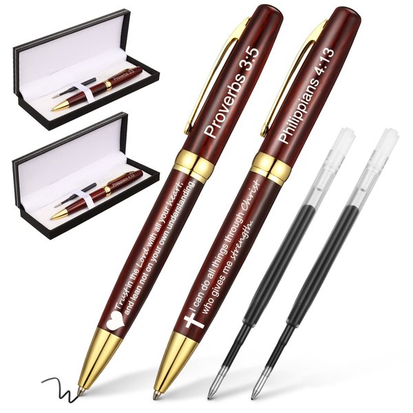 Chinco Black Bible Verse Pens Set of 2 with Satin Lined Cases, 14cm Length, Twist-Action Ballpoint, Suitable for Business, Home, School - Ideal for Pastors, Graduates, Birthdays
