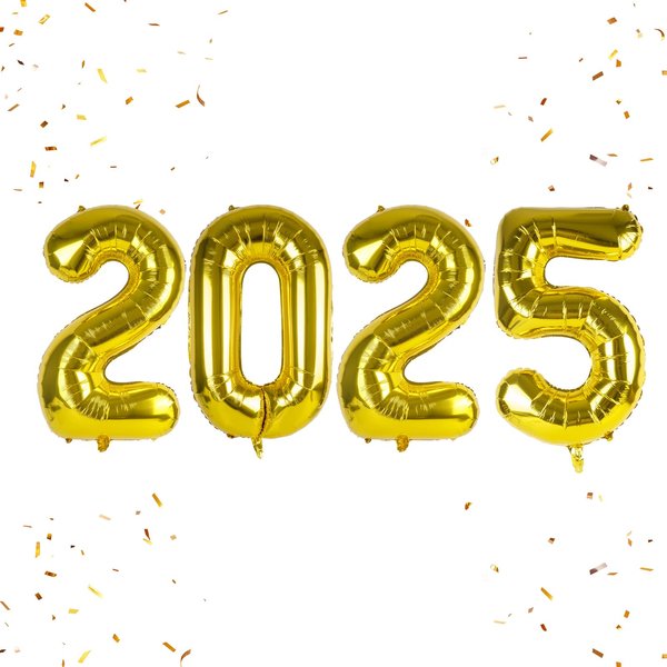 Happy New Year Balloon, 16inch New Year Number Balloons NYE Decorations 2025, New Years Eve Party Banner Supplies 2025 Set (Gold)