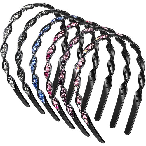 Hoteam 6 Pieces Crystal Headbands for Women Hair Comb Headbands with Rhinestones Hair Band for Women, Beaded Headbands Crystal Comb Hairband, Non-slip Hair Band Hair Accessories (Retro Style)