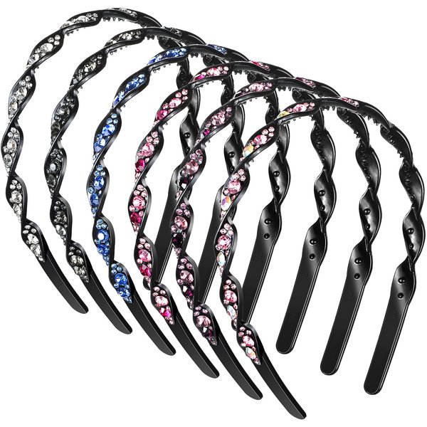 Hoteam 6 Pieces Crystal Headbands for Women Hair Comb Headbands with Rhinestones Hair Band for Women, Beaded Headbands Crystal Comb Hairband, Non-slip Hair Band Hair Accessories (Retro Style)