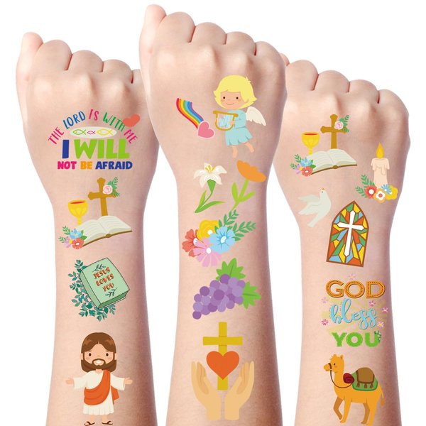 Gameza Christian Temporary Tattoos Decorations - 256+ Bible Verse Face Tattoos Party Favors Decorations Supplies Kids God Bless Temporary Tattoos Fake Temporary Jesus Face Tattoos