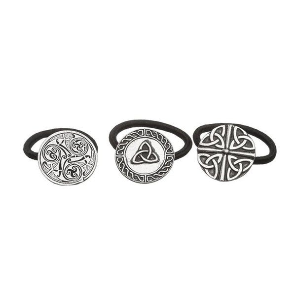 Mullingar Pewter Celtic Hair Bobbles Set of 3 Irish Pewter Hair Bands Ponytail Holder Accessory for Women, Silver
