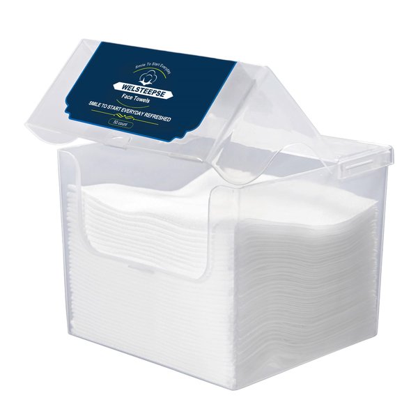 Welsteepse Ultra Soft Disposable Face Towel，Disposable Clinically Tested Face Towelette ，Makeup Remover Dry Wipes，50 Count