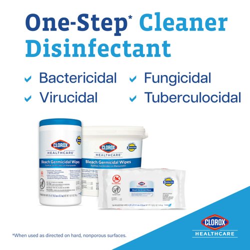 Clorox Healthcare Bleach Germicidal Wipes, 6" x 5", 150 Count Canister (Package May Vary)