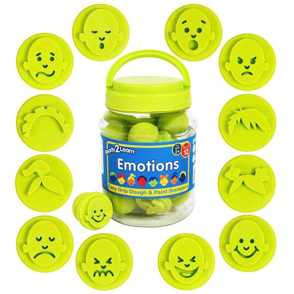 READY 2 LEARN Easy Grip Dough and Paint Stampers - Emotions - Set of 12 - Rubber Stamps for Ages 2+ - Crafts and Social Emotional Learning - Washable