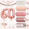 60th Birthday Decorations Retro Pink Rose Gold,60th Birthday Balloons,Happy 60th Birthday Banner with Cake Toppers Rose Gold Number 60 Balloons Confetti Balloons for Women Birthday Party Decorations