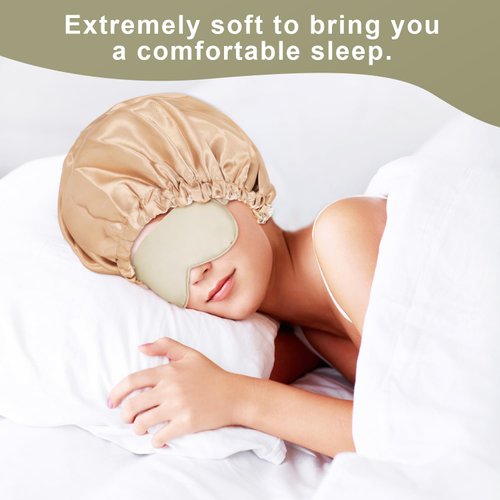 FOXZONE Heatless Curling and Satin Bonnet Set, 6-in-1, Soft and Comfortable Night Sleep Set for Girls, Includes Curling Bonnet, Silk Eye Mask, Hair Clip, 2 Hair Bands (Black, Medium)