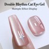 Double Rhythm Jelly Glass Cat Eye Gel Polish with Magnet 15ML Holographic Glitter Shimmer Translucent Sheer Color Magnetic Nail Polish Salon DIY at Home (Jelly Pink Orange-MC1102)