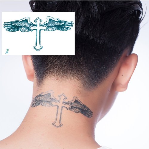 Yeeech Temporary Tattoos for Men Waterproof Long Lasting Neck Design Cross Blessed Wings America Tribal Religious (4 Sheets)
