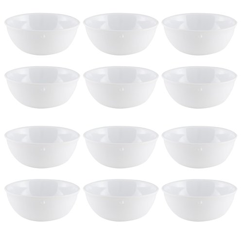 TrueCraftware- 15 oz Nappie Bowl White Color Melamine Set of 12- Dishwasher Safe Break-Resistant Reusable Bowls Serving Soup Bowl Broth Cups Soup Bowls Ice Cream Dipping Sauce