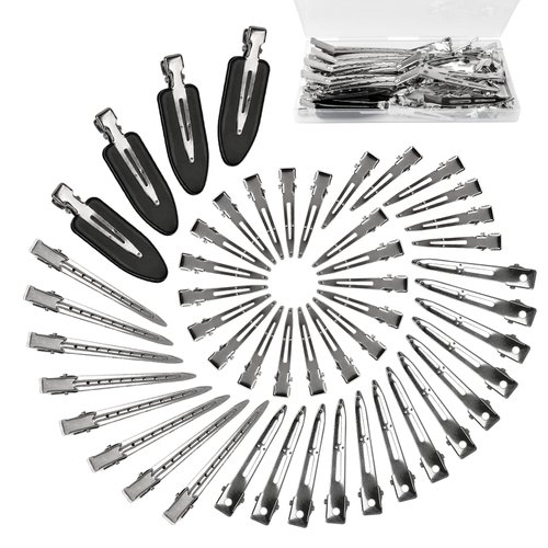 Hair Clips, Hair Pins, Duck Billed Clips for Women Styling Sectioning, Long Hair, 44pcs Rustproof Metal Alligator Curl Clips for Hair Styling, Hair Dyeing, Salon, Bow Diy, Etc. No Bend Clips, Silver.