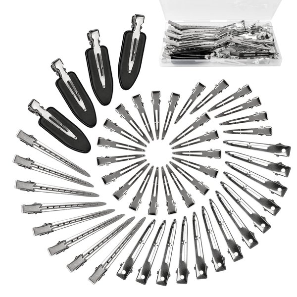 Hair Clips, Hair Pins, Duck Billed Clips for Women Styling Sectioning, Long Hair, 44pcs Rustproof Metal Alligator Curl Clips for Hair Styling, Hair Dyeing, Salon, Bow Diy, Etc. No Bend Clips, Silver.