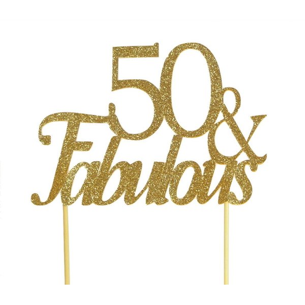 All About Details Black 50 & Fabulous Cake Topper (Gold),1 PC, 50th Birthday, Party Decor, Glitter Topper