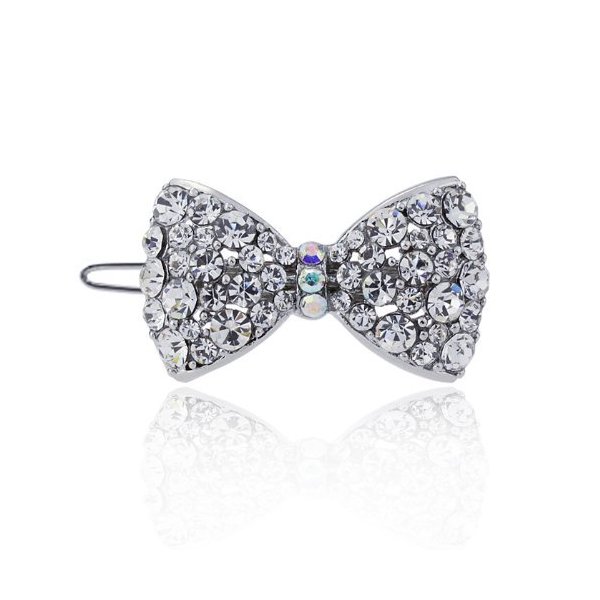 DoubleAccent Hair Jewelry Simulated Crystal Bow Hair Barrette, White