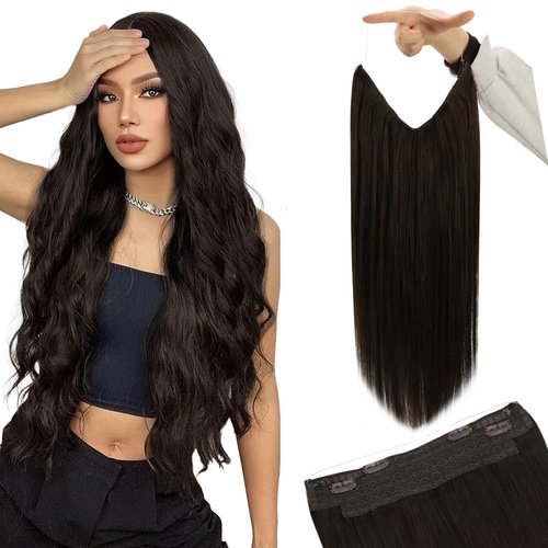 YoungSee Wire Hair Extensions Human Hair Darkest Brown Wire Human Hair Extensions Darkest Brown Secret Invisible Hair Wire Extensions Brown Hair Piece Extensions 80G 16Inch