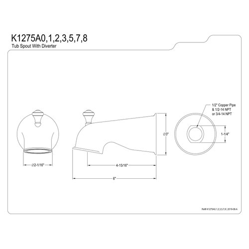 KINGSTON BRASS K1275A5 6-Inch Universal Diverter Tub Spout, Oil Rubbed Bronze