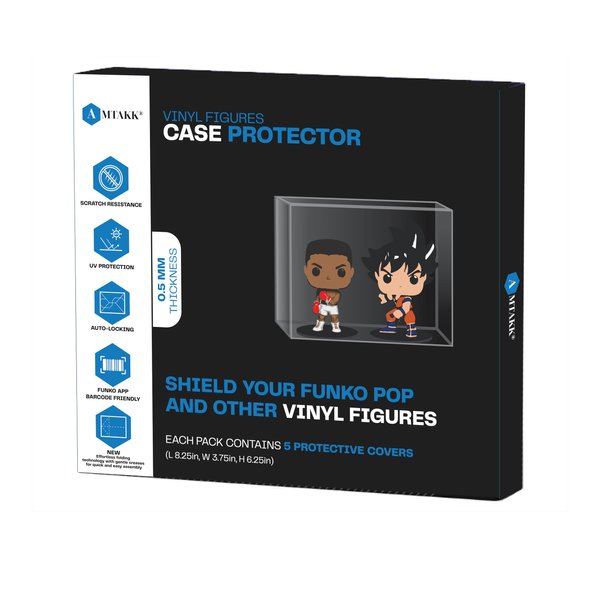 AMTAKK Pop Protectors Sleeve Case Compatible with Funko - 2 Pack Pop! Vinyl Figures 0.5mm UV and Scratch Resistant (5 Count)