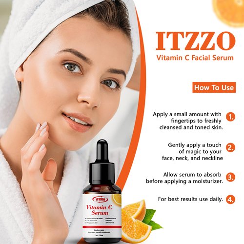 ITZZO Vitamin C Face Serum With Hyaluronic Acid - Anti Aging Serum - Reduce Dark Spots, Fine Lines & Wrinkles - Retinol, Niacinamide & Salicylic Acid, Brightening Skin Serum for Glowing Skin