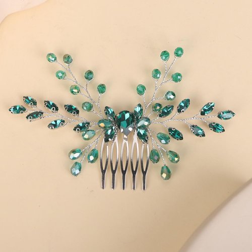 BERYUAN Green Crystal Rhinestone Hair Comb Teardrop Rhinestone Wedding Headpiece Silver Green Crystal Wedding Comb for Women Silver Bridal Headband for Wedding