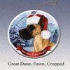 Holiday Pet Gifts Great Dane (Cropped) Fawn Santa Hat Dog Porcelain Ornament