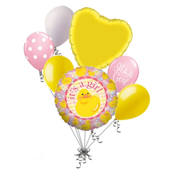 7 pc It's a Girl Baby Duck Balloon Bouquet Party Decoration Welcome Home Shower