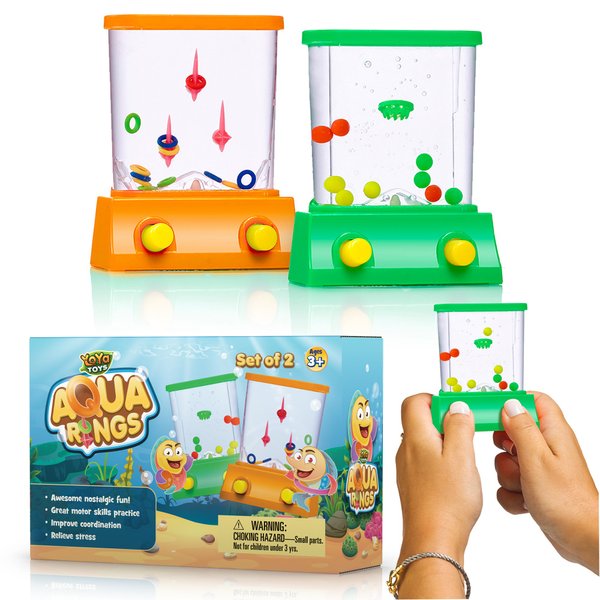 YoYa Toys Handheld Games - Miniature Aqua Arcade Set with Fish Ring Toss & Basketball, Handheld Toys for Kids & Adults, Retro Pastime Games, Original Waterful Ring Toss in Gift Box