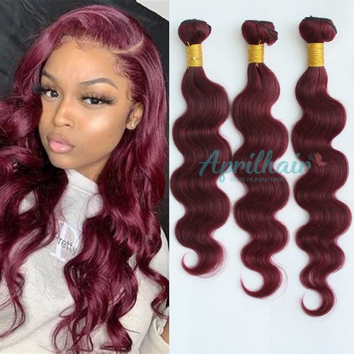 Aprilhair 8A Machine Double Weft Raw Brazilian Virgin Human Hair Extensions Wine Red #99J Body Wave 3 Bundles (20'' 22'' 24'', 99J bundles)
