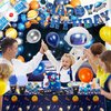 182PCS Outer Space Birthday Party Supplies, Space Themed Party Decorations Include Banner, Balloons, Backdrop, Hanging Swirls, Tablecloth, Cup, Plates, Cake Toppers for Kids Birthday Decorations