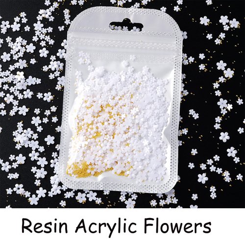 200Pcs White Acrylic Flower 3D Nail Charms Flower Nail Art Charms White Acrylic Flower Rhinestones with Gold Beads Mixed Blossom Size Metal Beads Nail Supplies for Women and Girls Nail Art Decoration