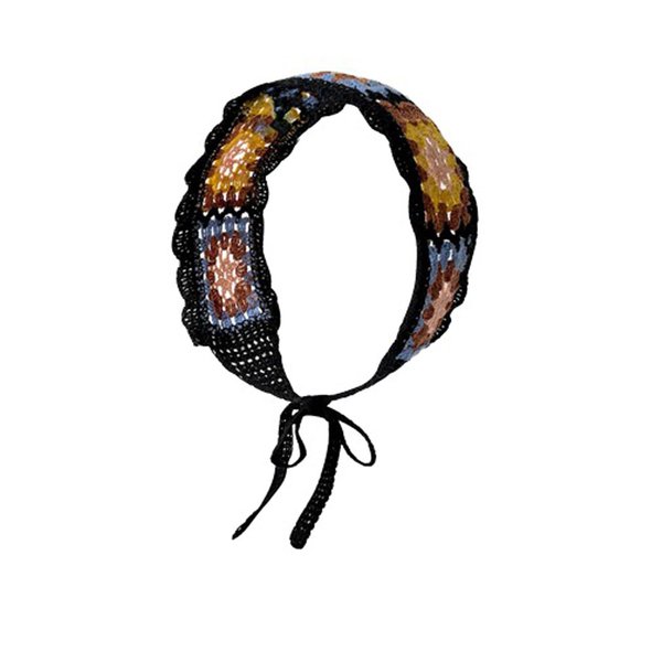 ArrErr Boho Headbands Hair Bandeau Women Turban Vintage Folk Scarf Hippie Crochet Knitted Woven Headwrap Hair Band Floral Head Wrap Bandanas for Girls, Black