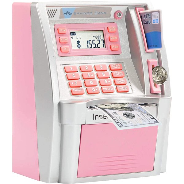 2024 Upgraded ATM Piggy Bank for Real Money for Kids Adults,Toy Money Bank with Card,Password,Coin Recognition,Bill Feeder,Balance Calculator,Electronic Money Safe Coin Box,Hot Gift for Boys Girls