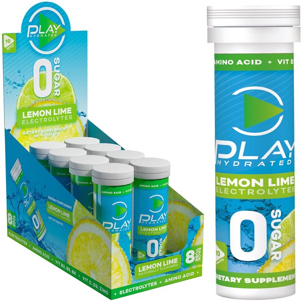 Play Hydrated Electrolyte Tablets - Natural & Sugar-Free Hydration Tablets, Provides Sports Hydration Electrolytes with Vitamins, Energy, Immunity & Muscle Recovery | Lemon Lime Pack, 80 Tablets