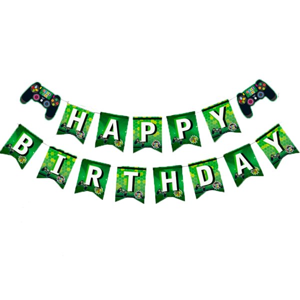 Happy Birthday Banner Green Game Controller Video Game Theme Birthday Party Supplies for Boy Girl Birthday Party Decoration