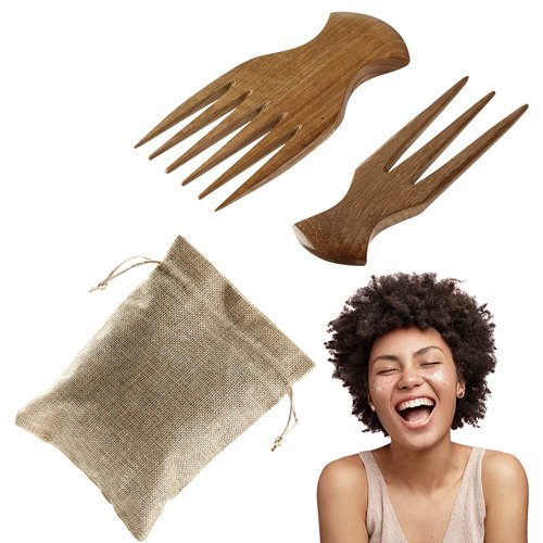 WOOD MASTER HUT Pick for hair Afro comb Parting comb Wooden hair comb 2 Pcs Anti Breakage 4 C Hair and Hair parting tool Wide tooth wooden comb Curly hair pick Afropick Medium