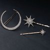 Bartosi Rhinestone Moon Hair Clips Gold Star Hairpins Crystal Decorative Bobby Pins Retro Bride Wedding Hair Pins Side Clip Hair Accessories for Women and Girls (Pack of 3)