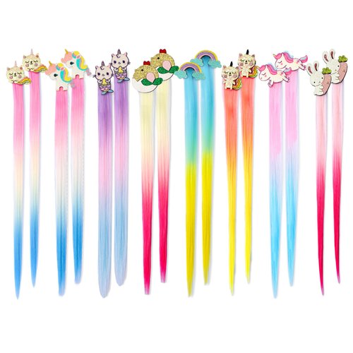 16 Pcs Hair Clips for Girls, Animal Straight Rainbow Hair Extensions for Kids, Little Girl Hair Clips Accessories for Girls Toddler Kids Ponytails